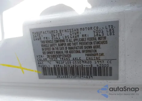 2023 Nissan Sentra Sv Xtronic Cvt from USA, damaged, VIN 3N1AB8CV3PY294839